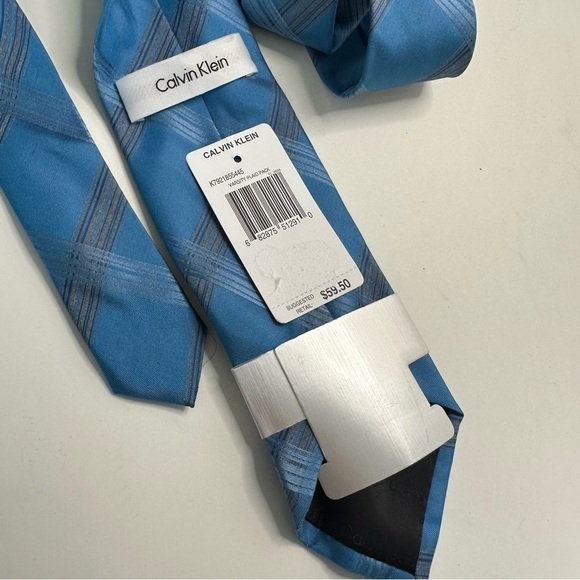 New Calvin Klein Men's Polyester Tie BLUE Varsity Plaid Pack NWT MSRP $59.50 - Picture 2 of 5